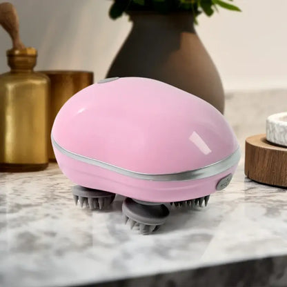 Smart Electric Scalp Massager with 4 Silicone Heads – Rechargeable Handheld Head & Body Massage Device
