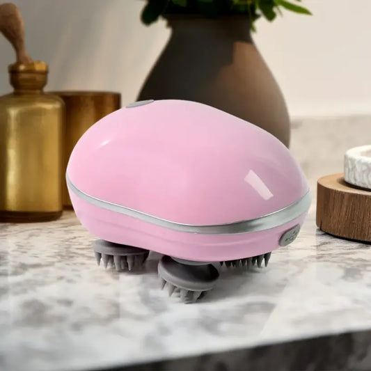 Smart Electric Scalp Massager with 4 Silicone Heads – Rechargeable Handheld Head & Body Massage Device