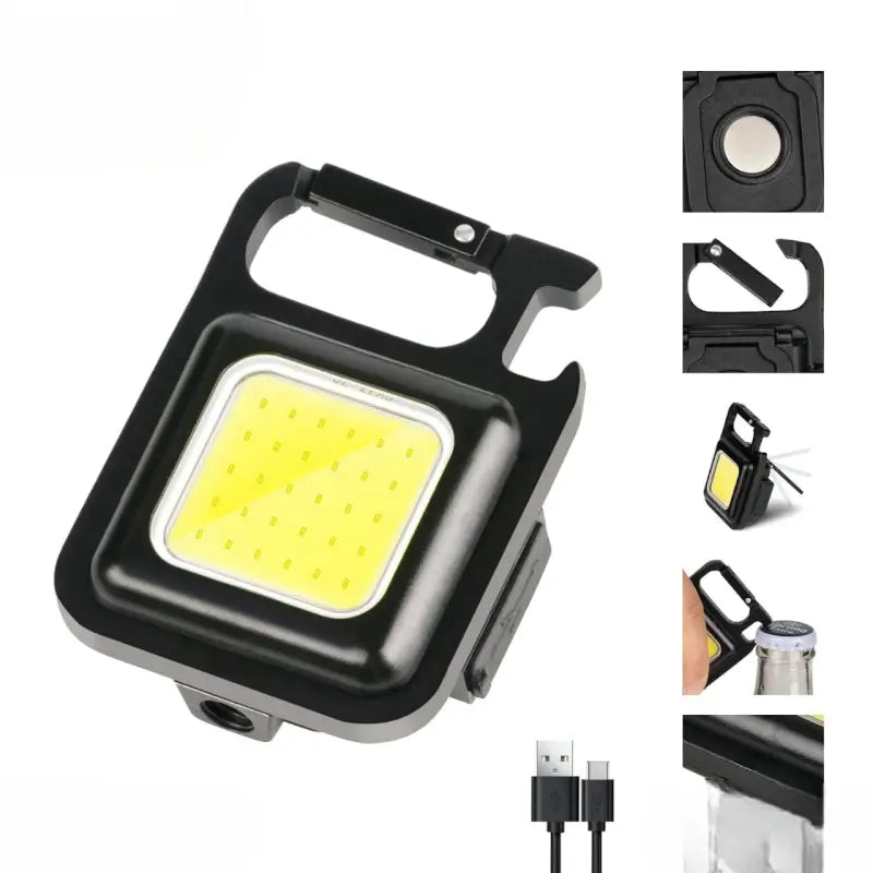 Rechargeable Keychain Mini Flashlight with 4 Light Modes,Ultralight Portable Pocket Light with Folding Bracket Bottle Opener and Magnet Base for Camping Walking