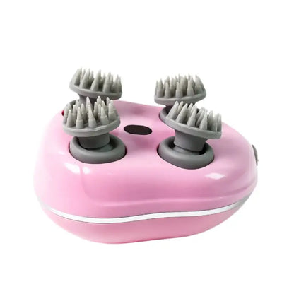 Smart Electric Scalp Massager with 4 Silicone Heads – Rechargeable Handheld Head & Body Massage Device